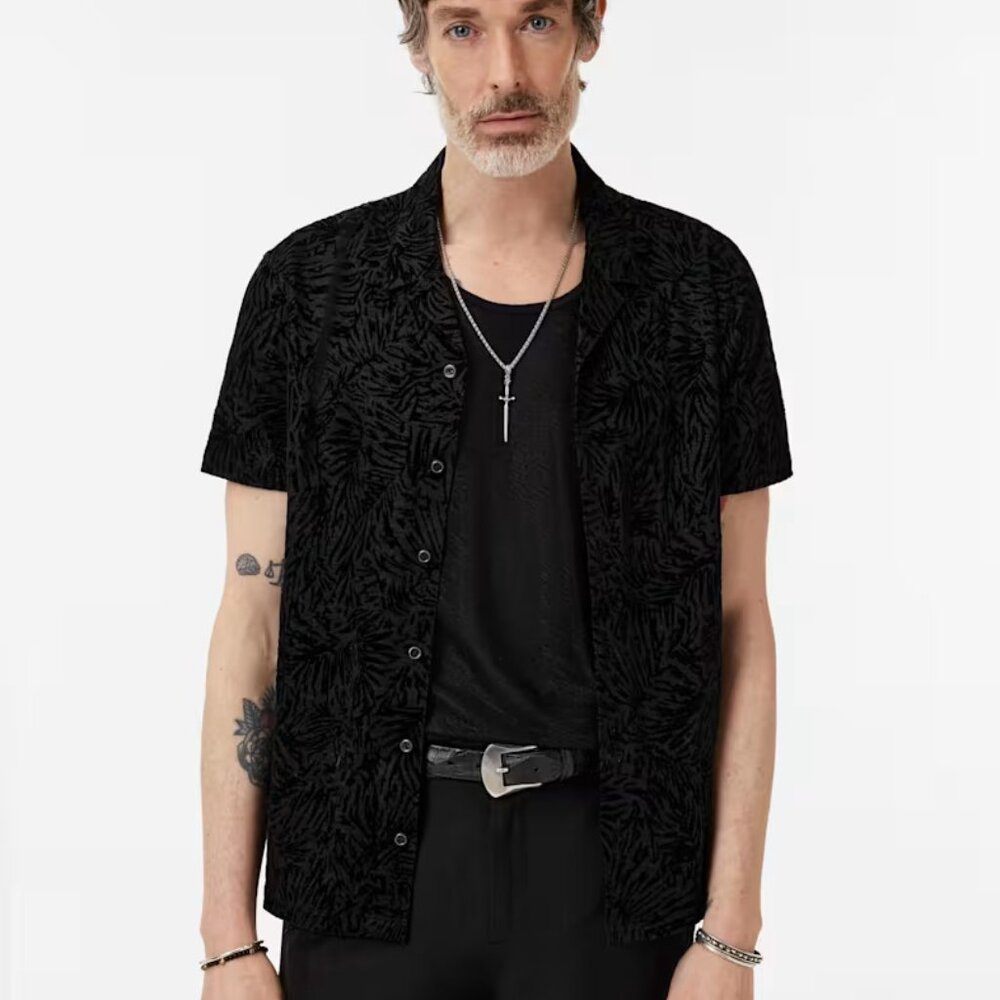 New John Varvatos Matera Camp Black Shirt, size L